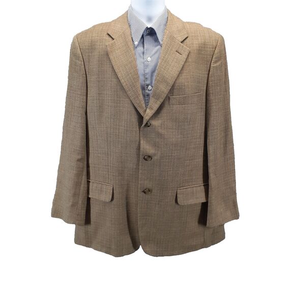 Harold Powell Blazer Mens 42R Beige Silk Linen Wool Sports Coat Jacket 3 Buttons - Picture 1 of 15